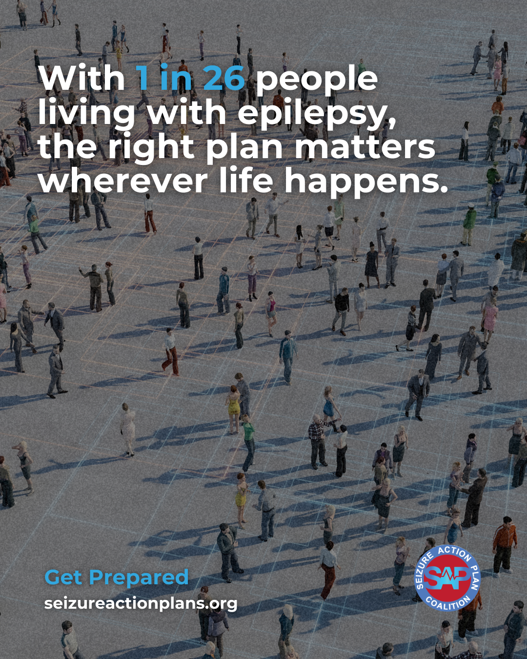 Crowd scene showing that seizures can happen in public and preparedness helps others respond safely.