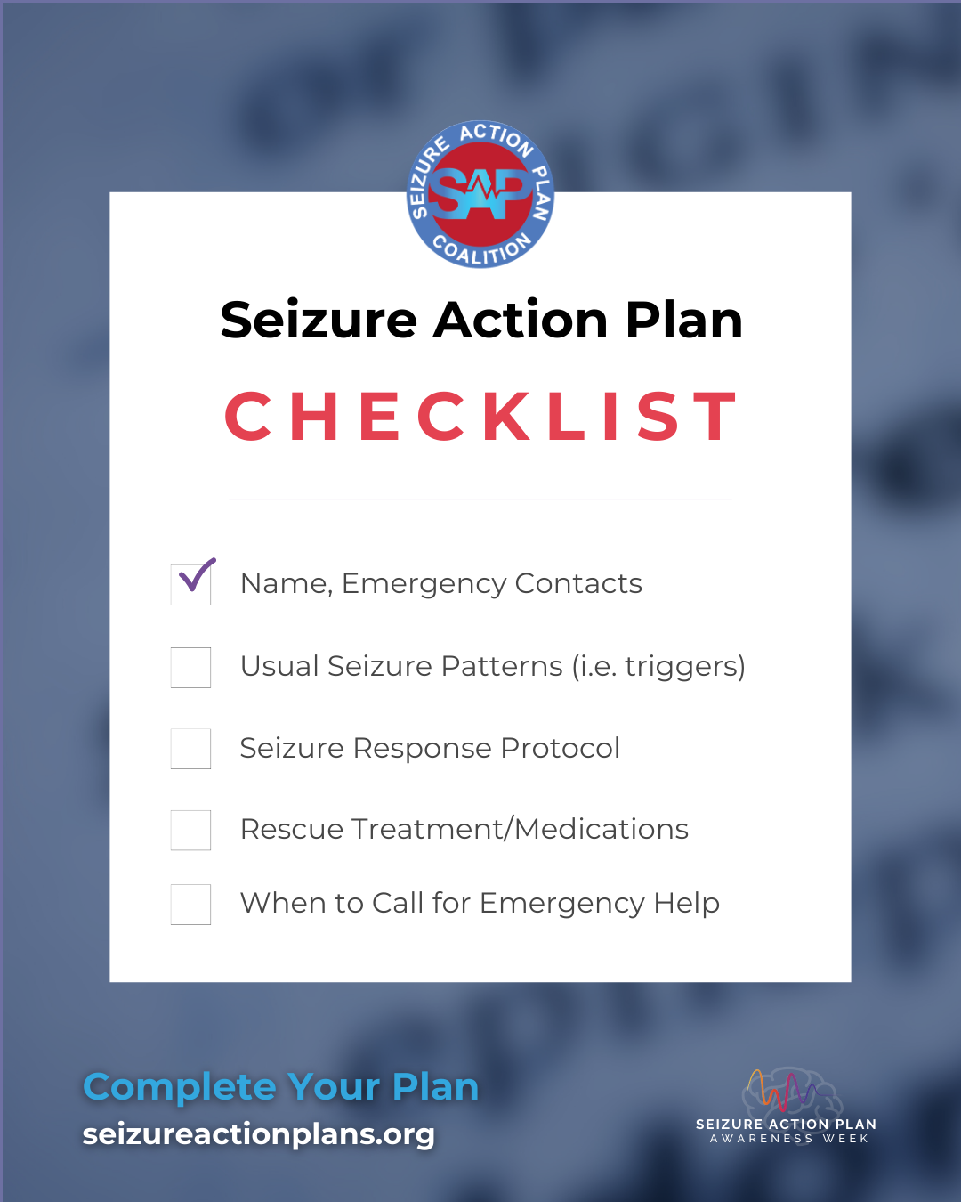 Seizure Action Plan checklist graphic highlighting clear steps for safer seizure response.